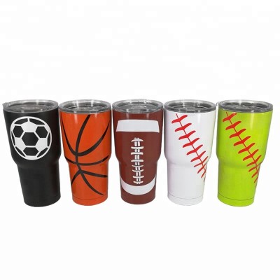 ZUOGE 6 colors Baseball Cups 30oz Stainless Steel tumbler with Sliding Lids Double Wall Softball Football Soccer Pattern