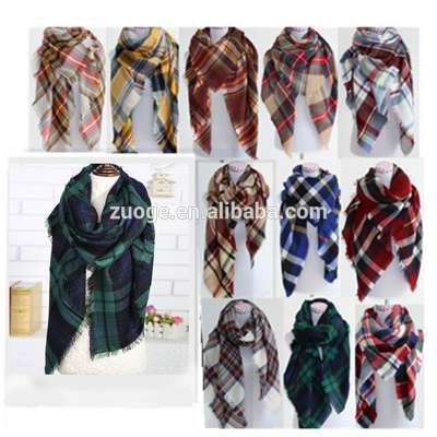 Multi Colors Winter Fashion Acrylic Thick Oversize 140*140cm Large Square Tartan Plaid Scarf Wholesale